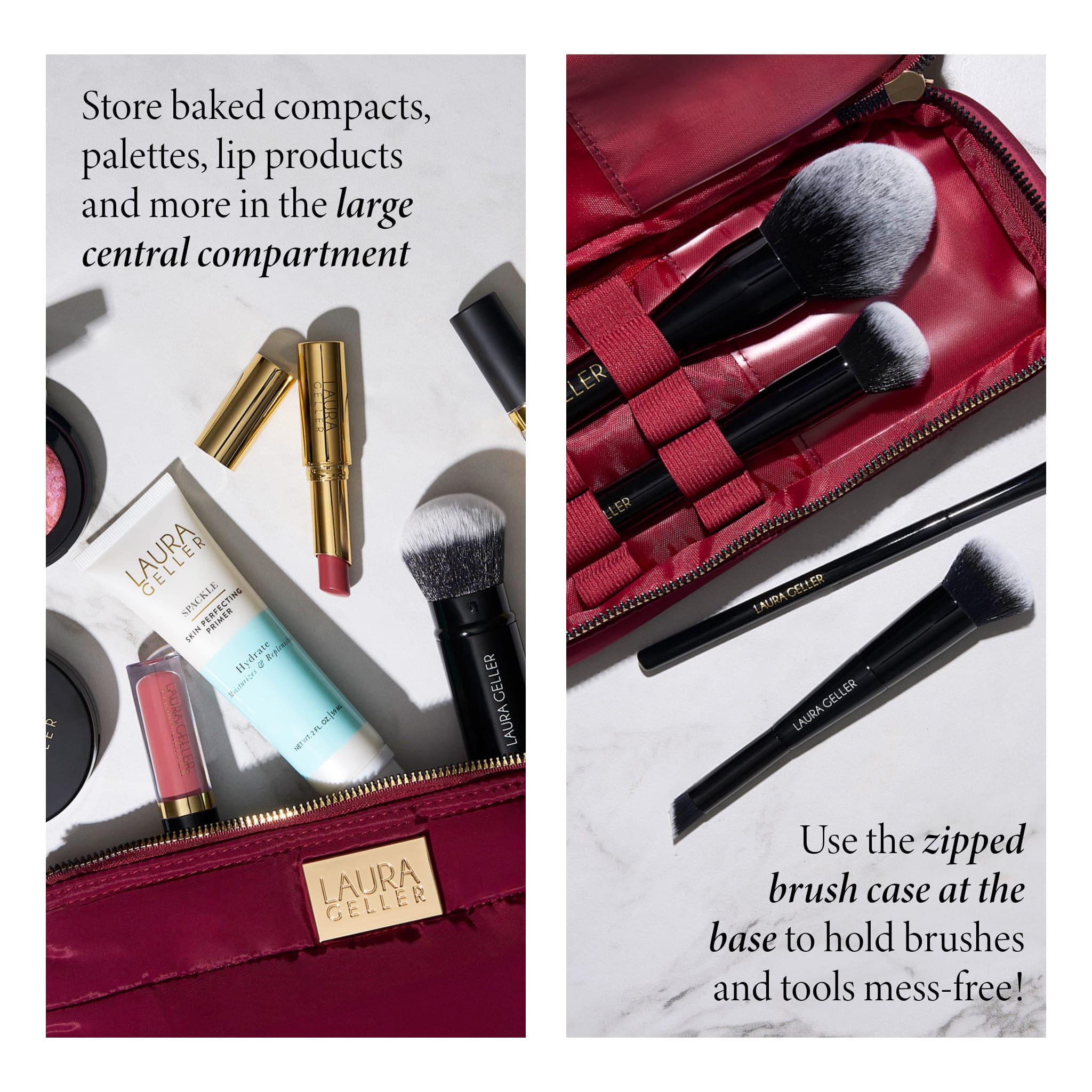 Laurageller Quilted Makeup Bag with Brush Case, Burgundy - Image 2