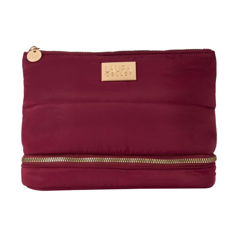 Laurageller Quilted Makeup Bag with Brush Case, Burgundy