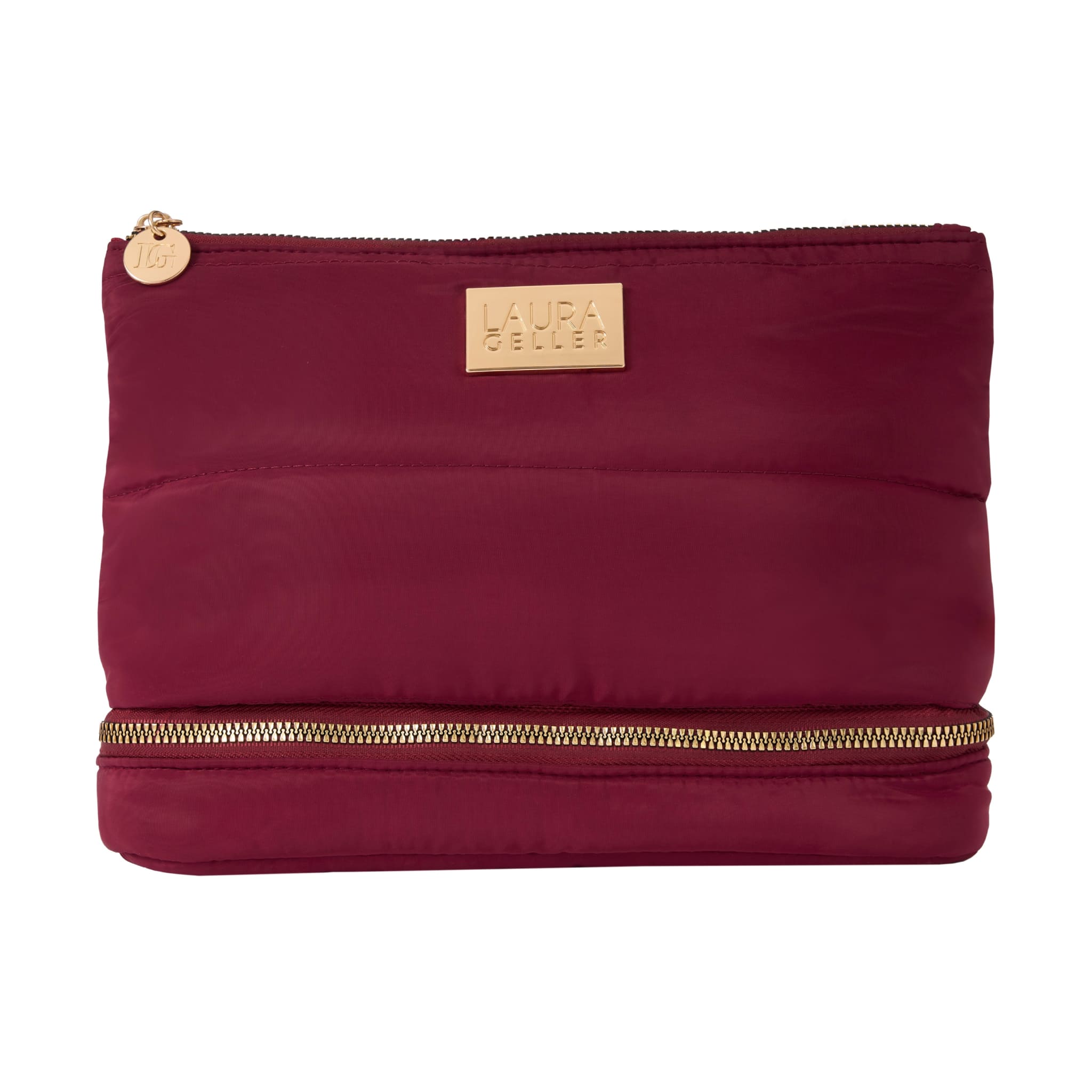 Laurageller Quilted Makeup Bag with Brush Case, Burgundy