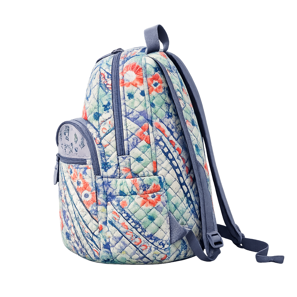 Multicolor Quilted Floral Patchwork Backpack with Front Zipper Pocket - Image 3