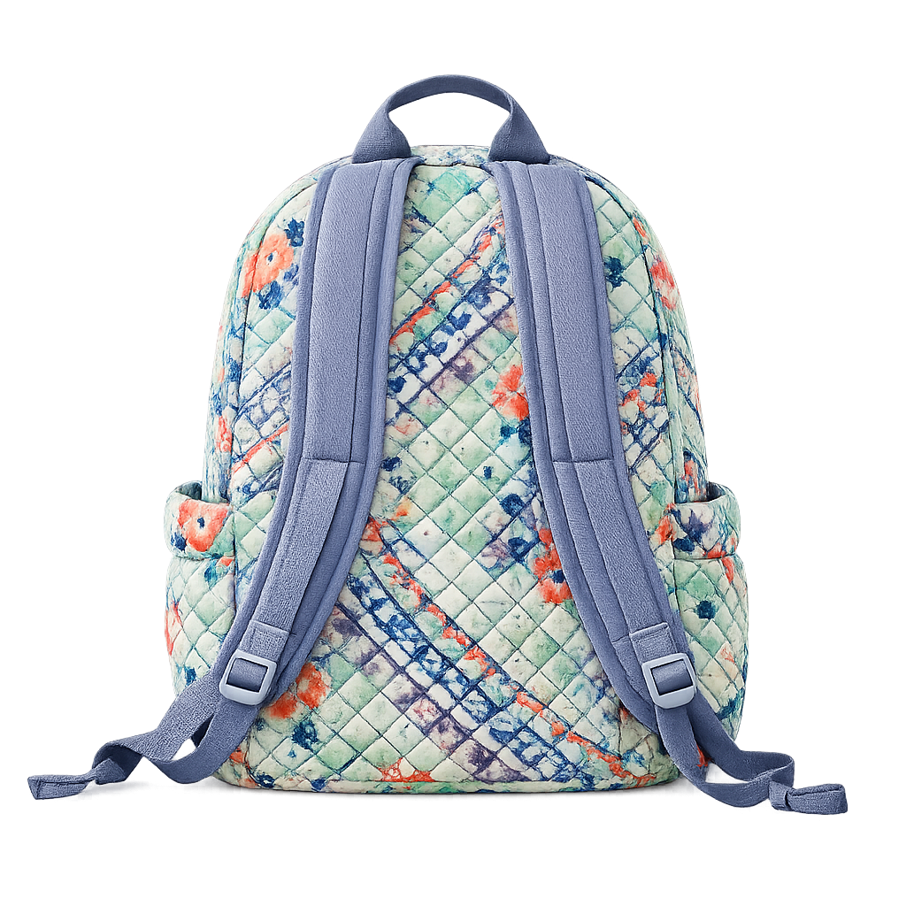 Multicolor Quilted Floral Patchwork Backpack with Front Zipper Pocket - Image 2