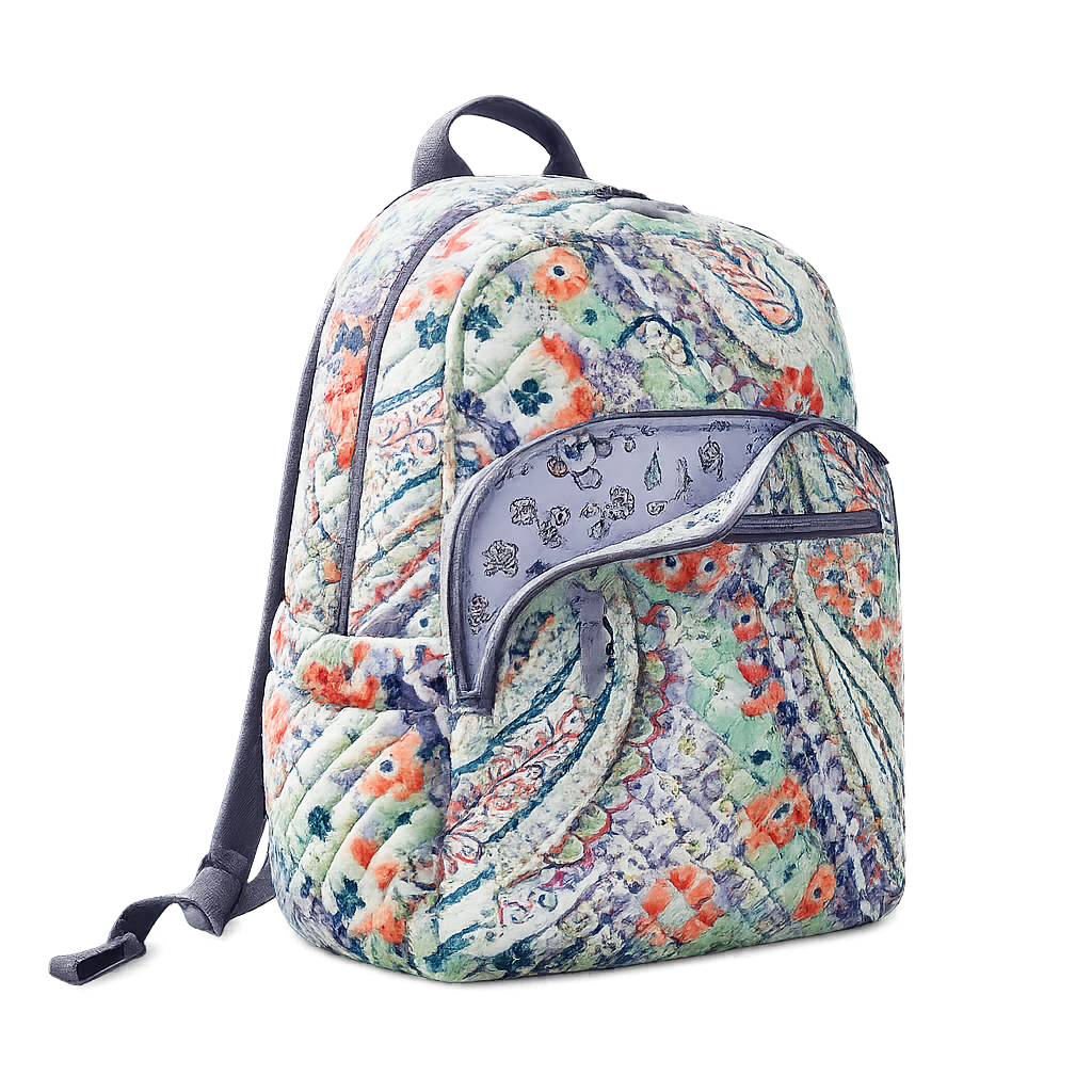 Multicolor Quilted Floral Patchwork Backpack with Front Zipper Pocket - Image 4