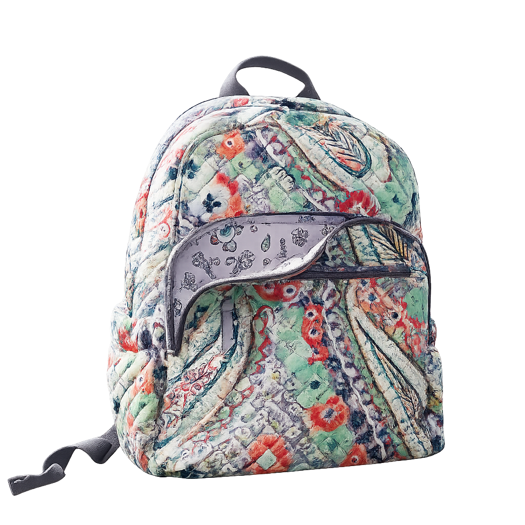 Multicolor Quilted Floral Patchwork Backpack with Front Zipper Pocket